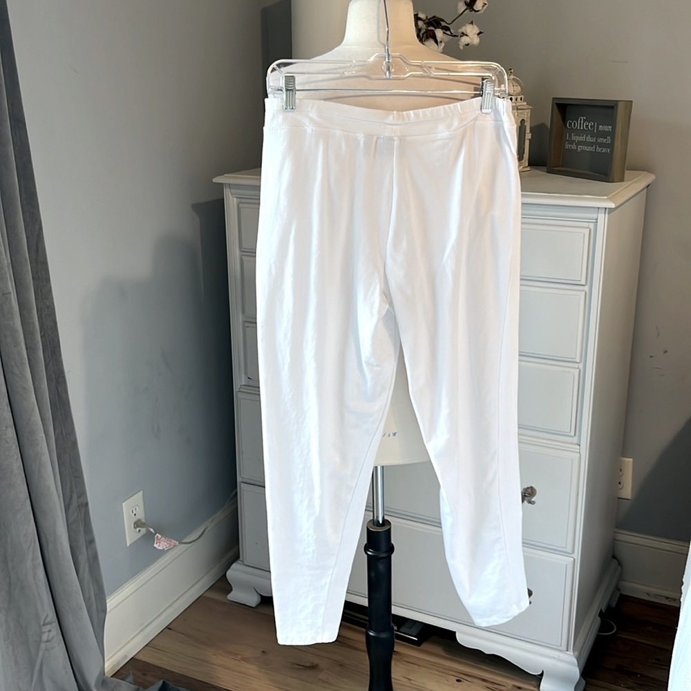 Onque Casual White Knit Pants Womens Medium Comfy Business Casual Cropped - Picture 4 of 8